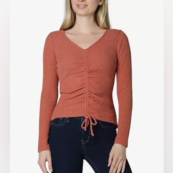 Ultra Flirt Long Sleeve Top Ribbed Orange Salmon pinkish color size S - Picture 2 of 12